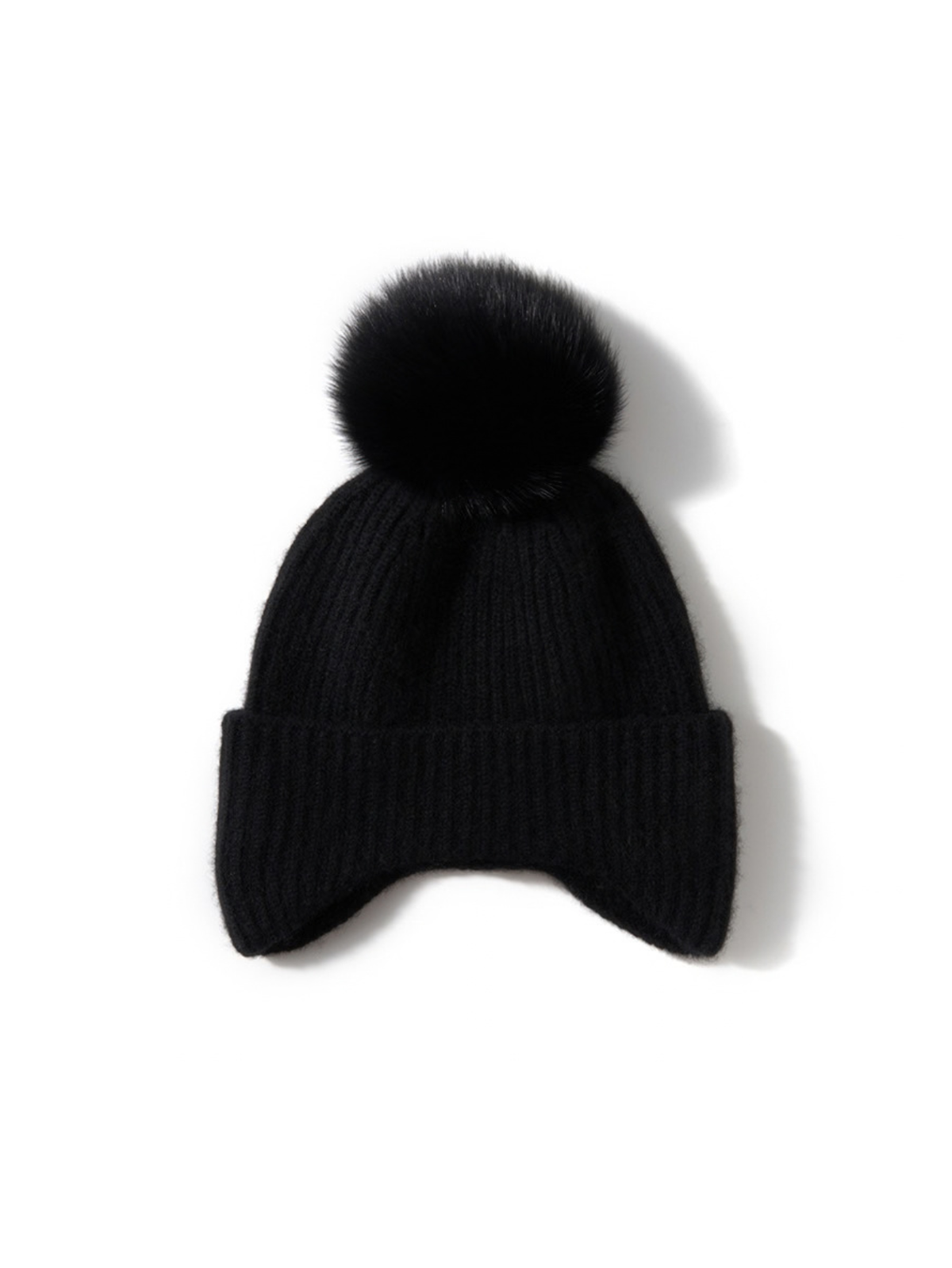 Jonquil Cashmere Ear Flap Pom Pom Beanie