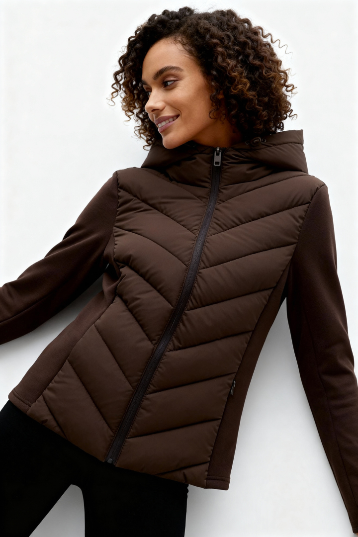 Arlette Quilted Panel Hooded Fleece Jacket