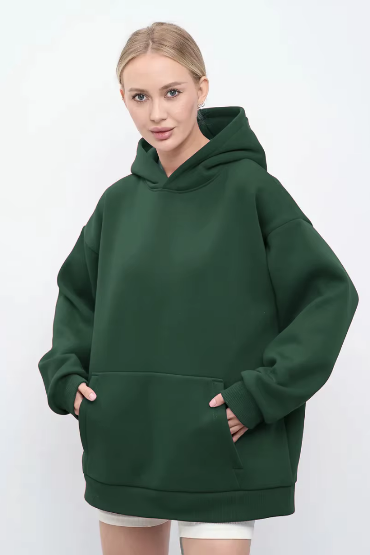 Margo & Main – cotton oversized hooded fleece sweatshirt, fabric detail, US women's sizes