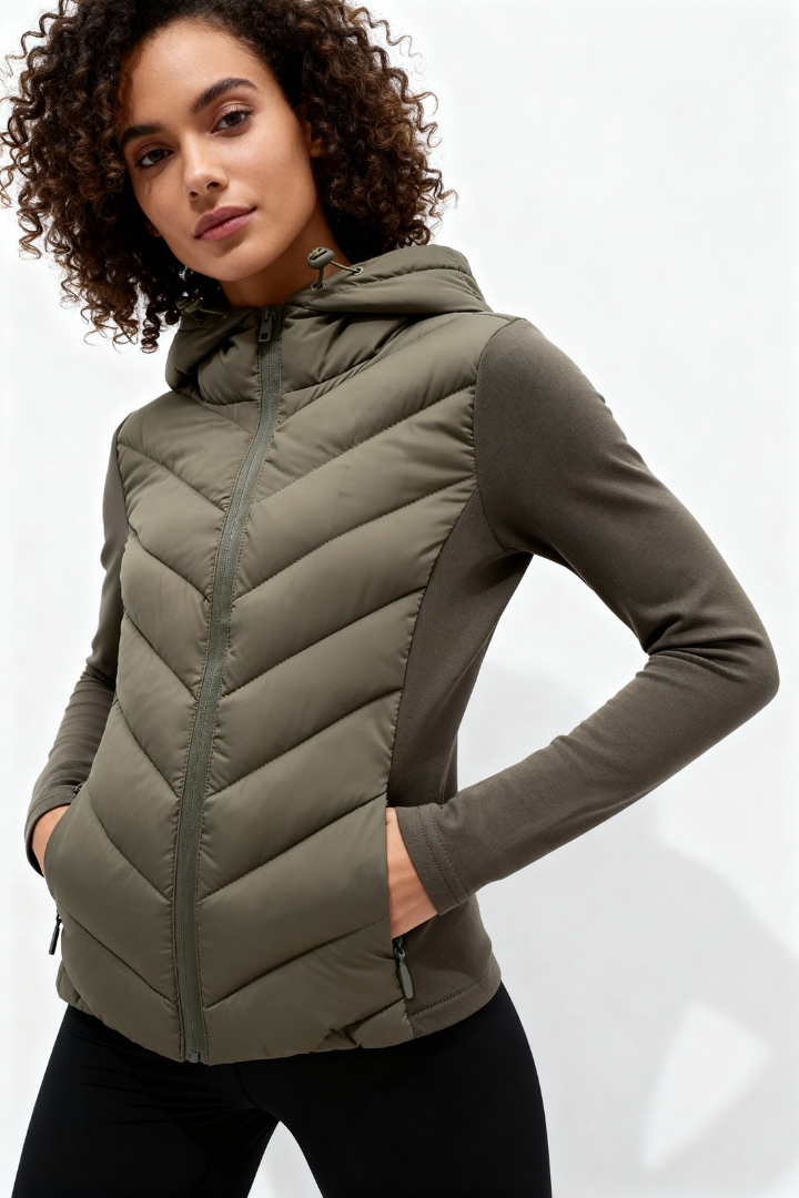 Arlette Quilted Panel Hooded Fleece Jacket