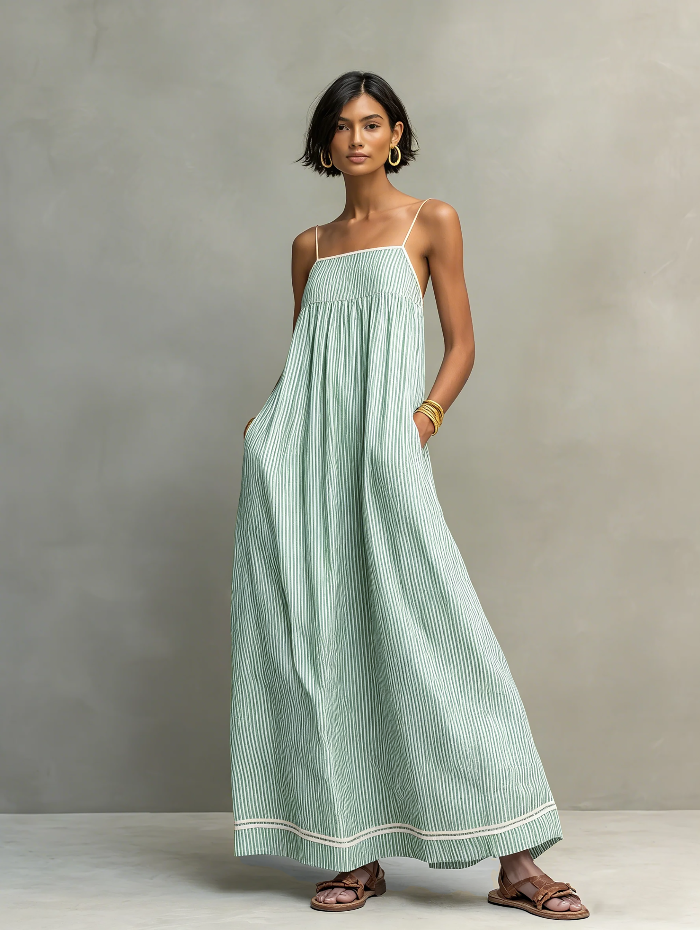 Blossom Striped Spaghetti Strap Maxi Dress