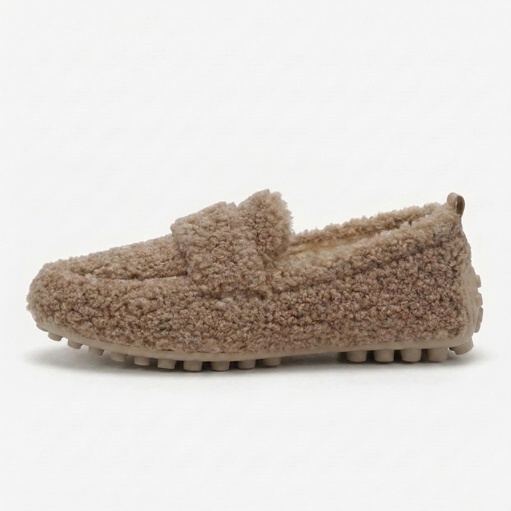Margo & Main – plush sherpa driving loafers, fabric detail, US women's sizes