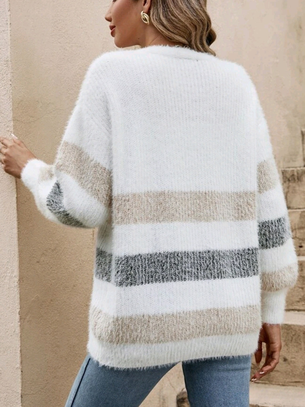 Orla Fuzzy Striped Button-Front Cardigan