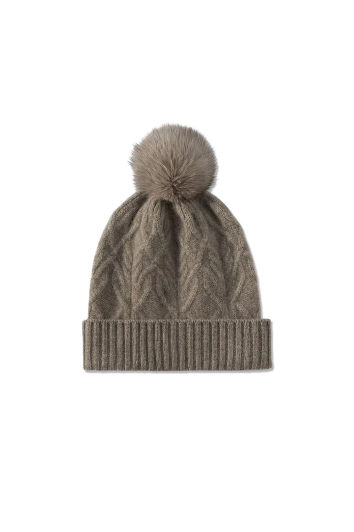 Rosemary Cable Knit Cashmere Pom Pom Beanie