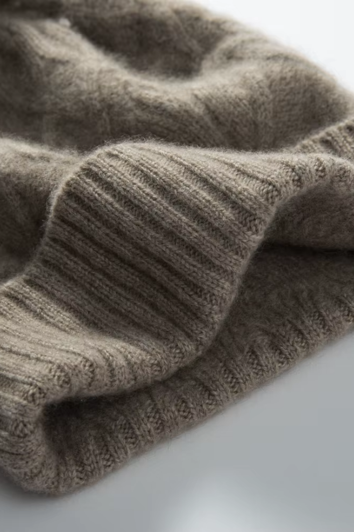 Rosemary Cable Knit Cashmere Pom Pom Beanie