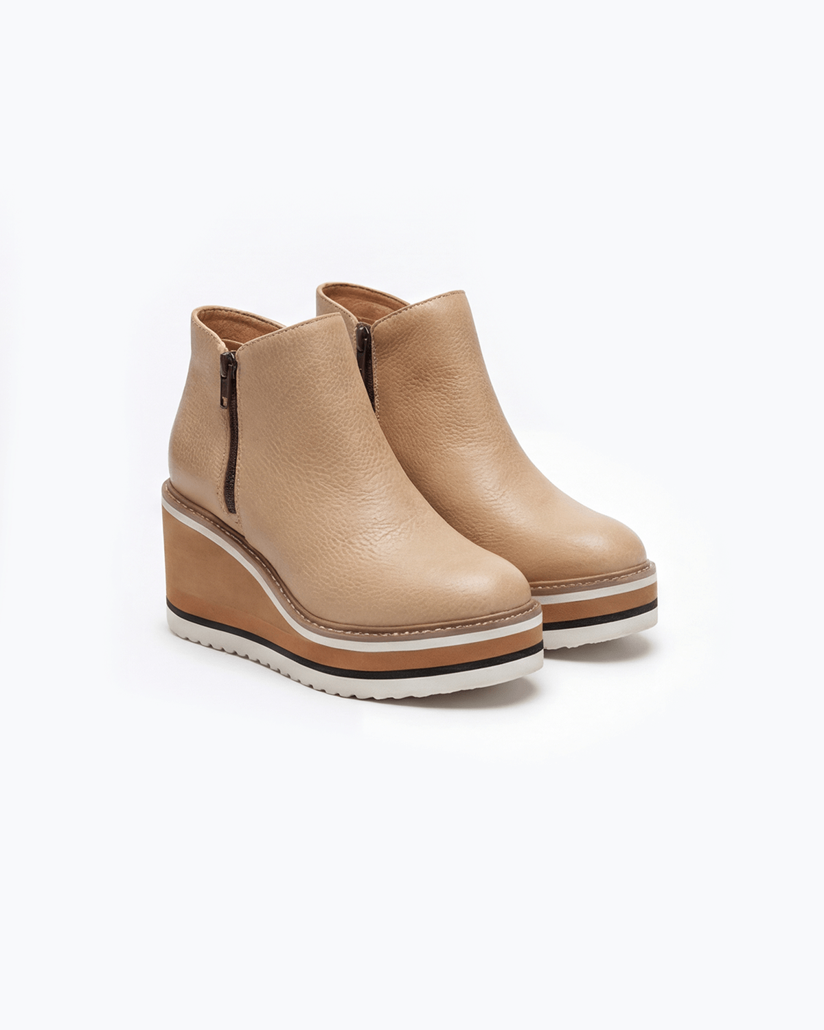 Margo & Main – Beige platform wedge ankle boots angled pair view, US women's sizes