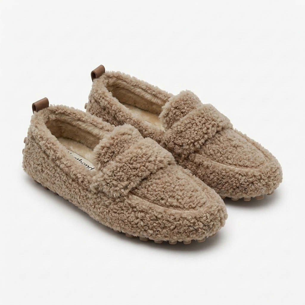 Margo & Main – plush sherpa driving loafers, side view, US women's sizes