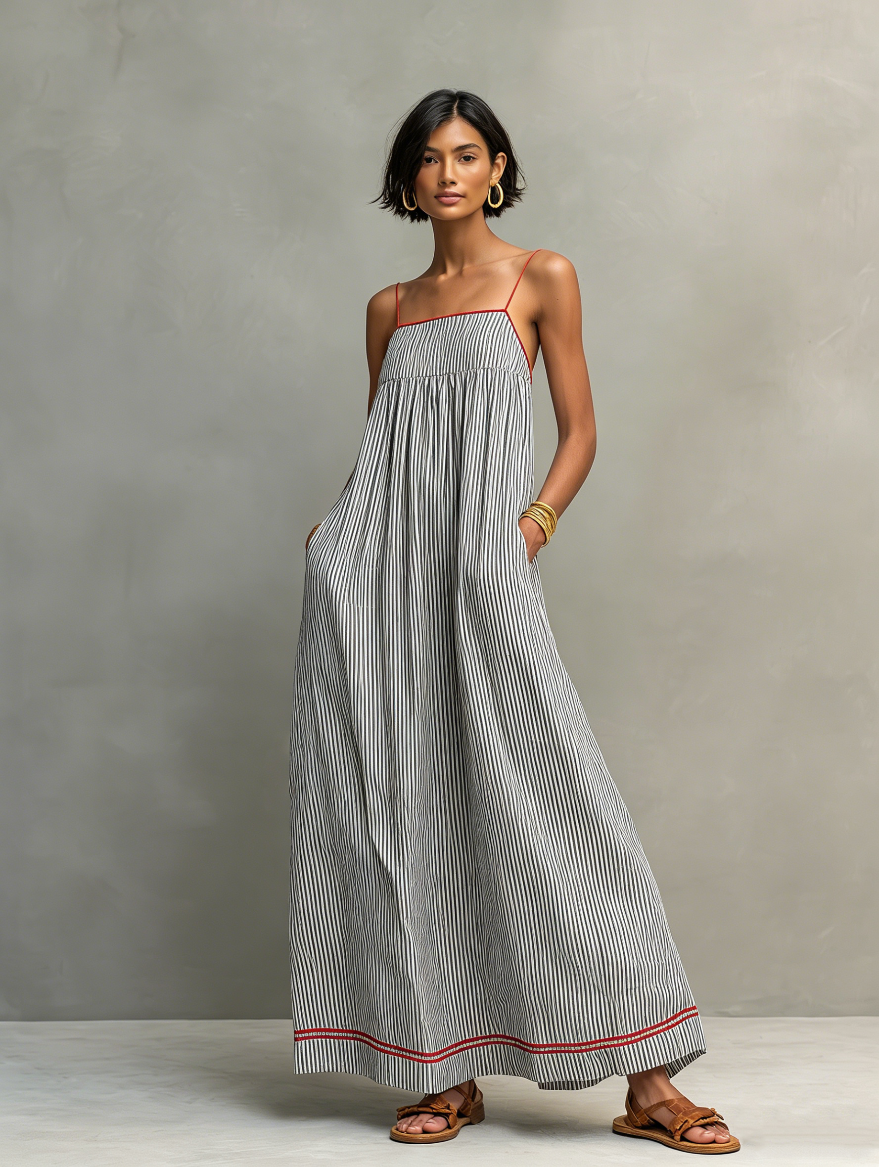Blossom Striped Spaghetti Strap Maxi Dress