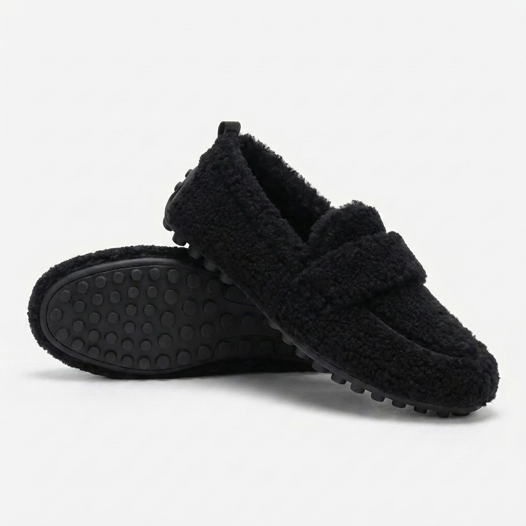 Margo & Main – plush sherpa driving loafers, full length view, US women's sizes