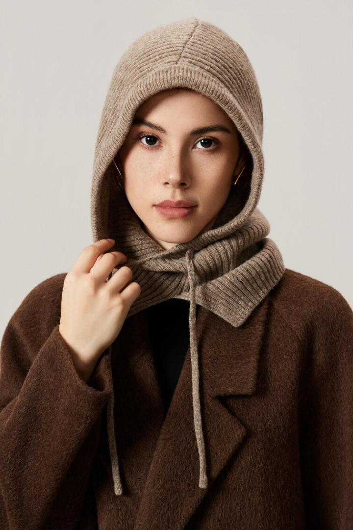 Zuleika Wool Ribbed Drawstring Hood