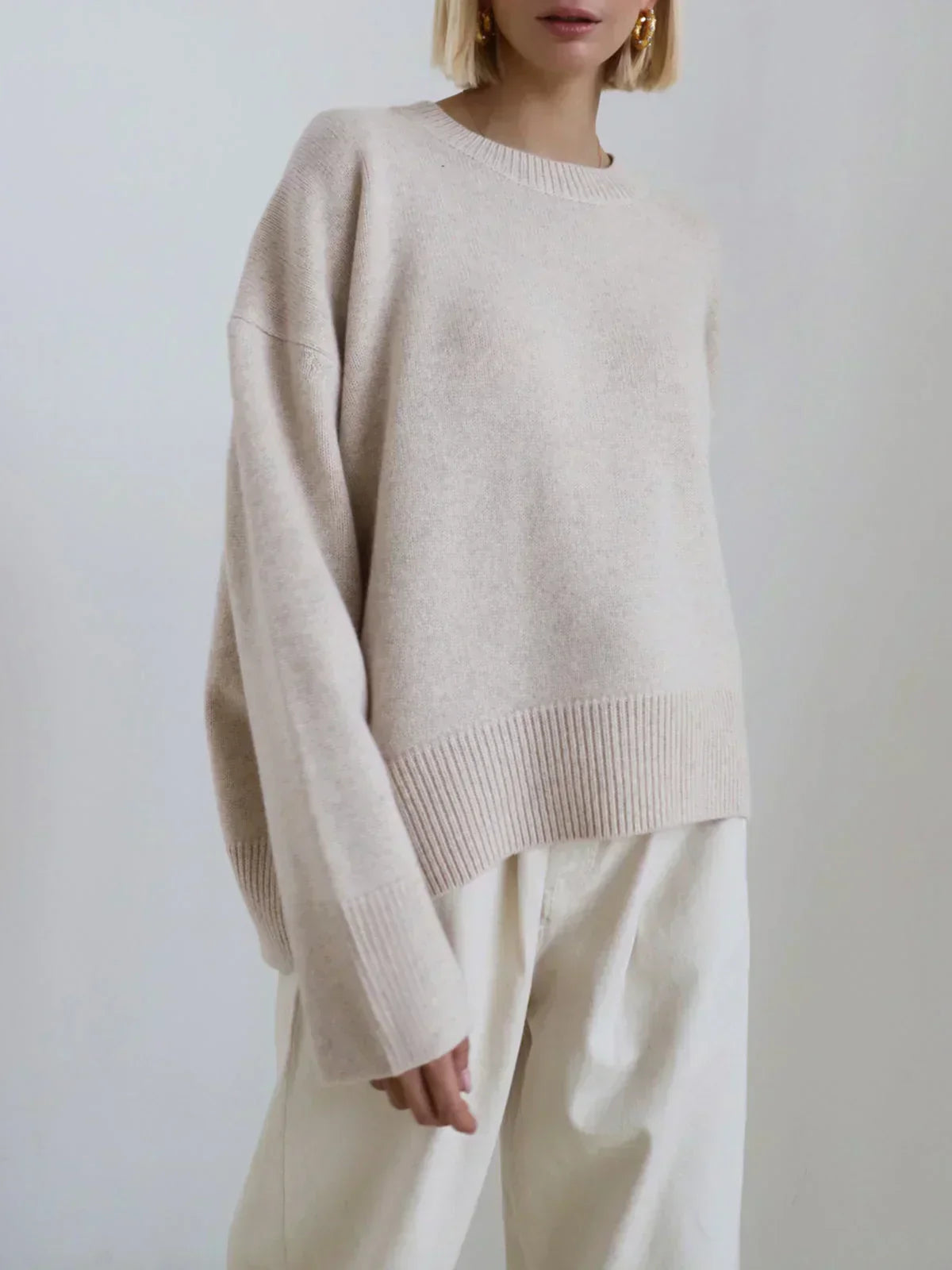 Margo & Main - oatmeal oversized soft knit sweater ribbed hem detail, US women's sizes