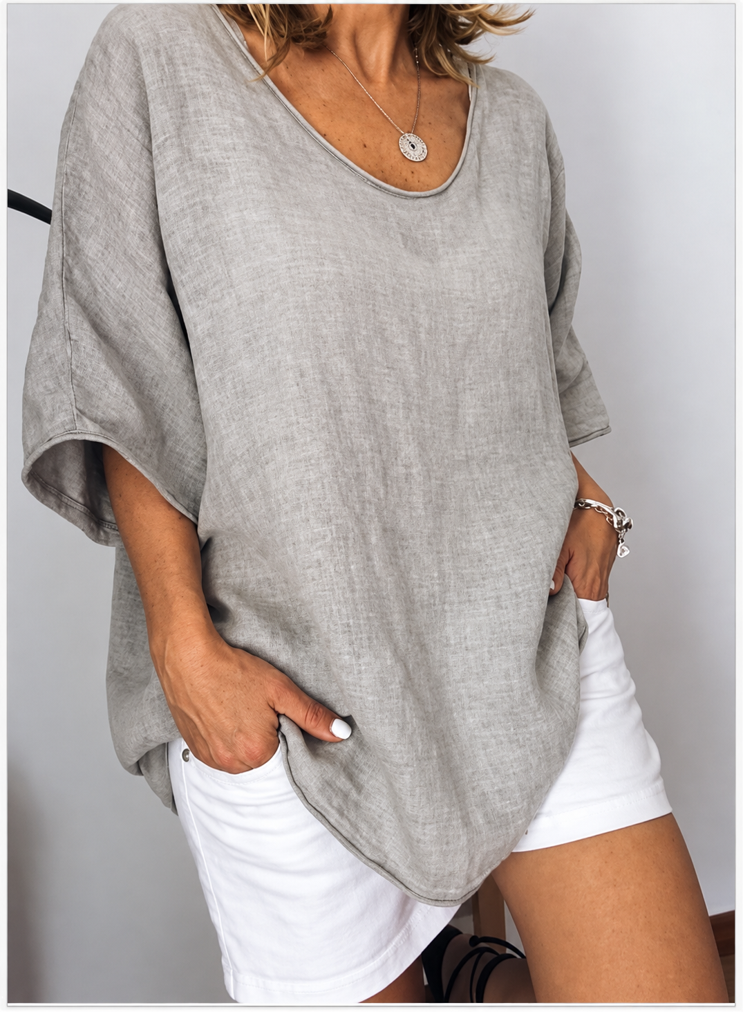Celeste Scoop Neck Linen Blouse