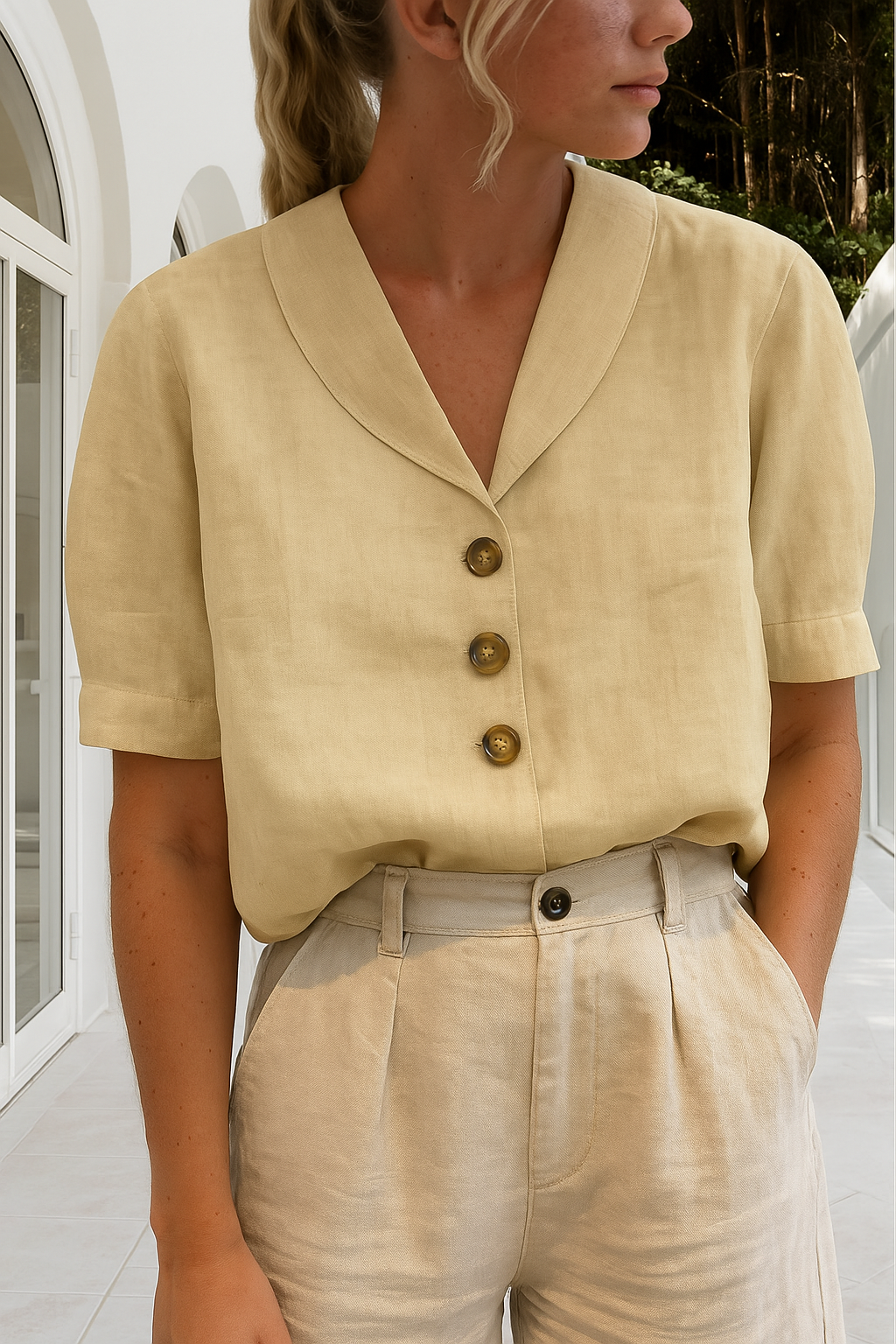 Carol Linen Blend Button Blouse
