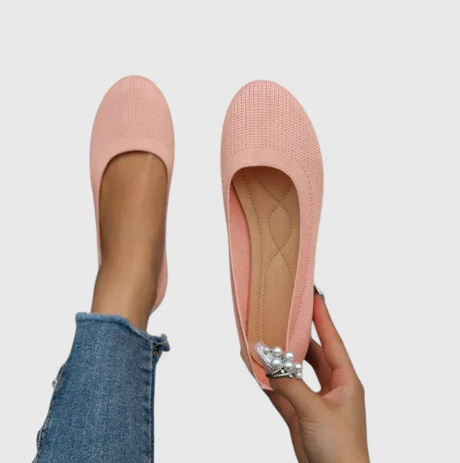 Margo & Main – pink knit slip-on ballet flats, padded collar detail, US women's sizes