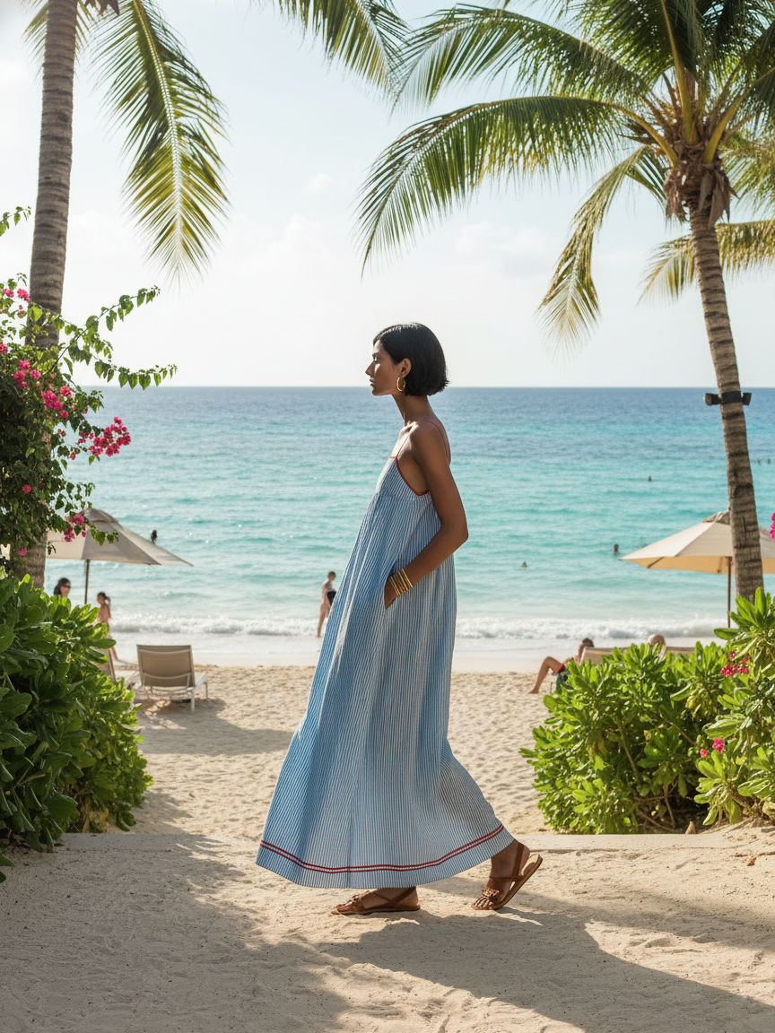 Blossom Striped Spaghetti Strap Maxi Dress