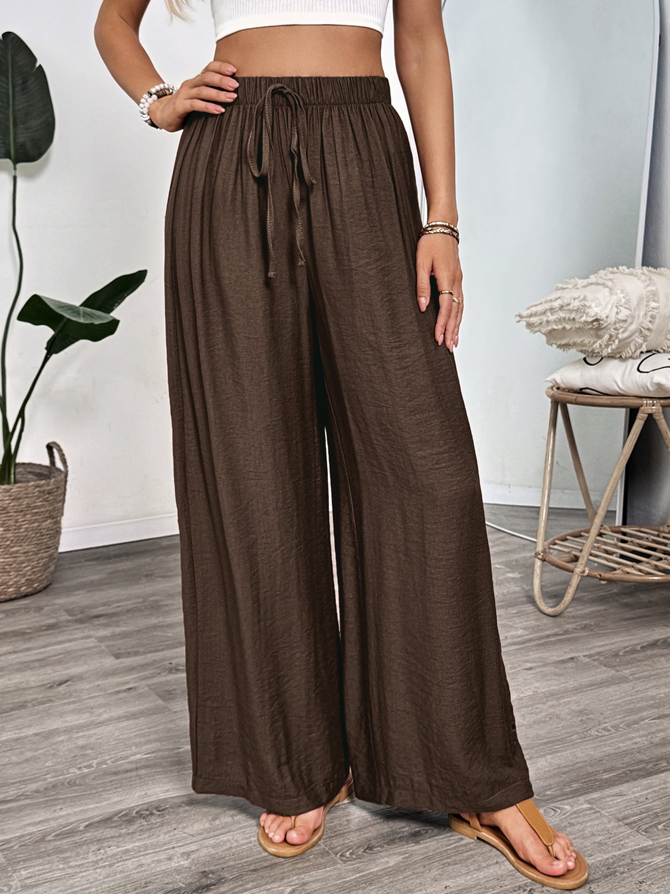 Lightweight wide leg pants women breathable loose fit drawstring summer trousers relaxed fit