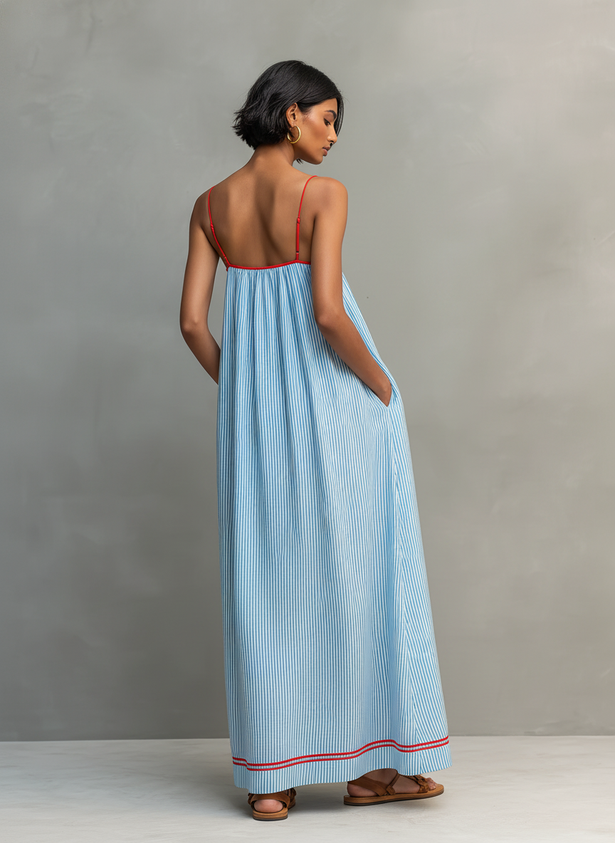 Blossom Striped Spaghetti Strap Maxi Dress