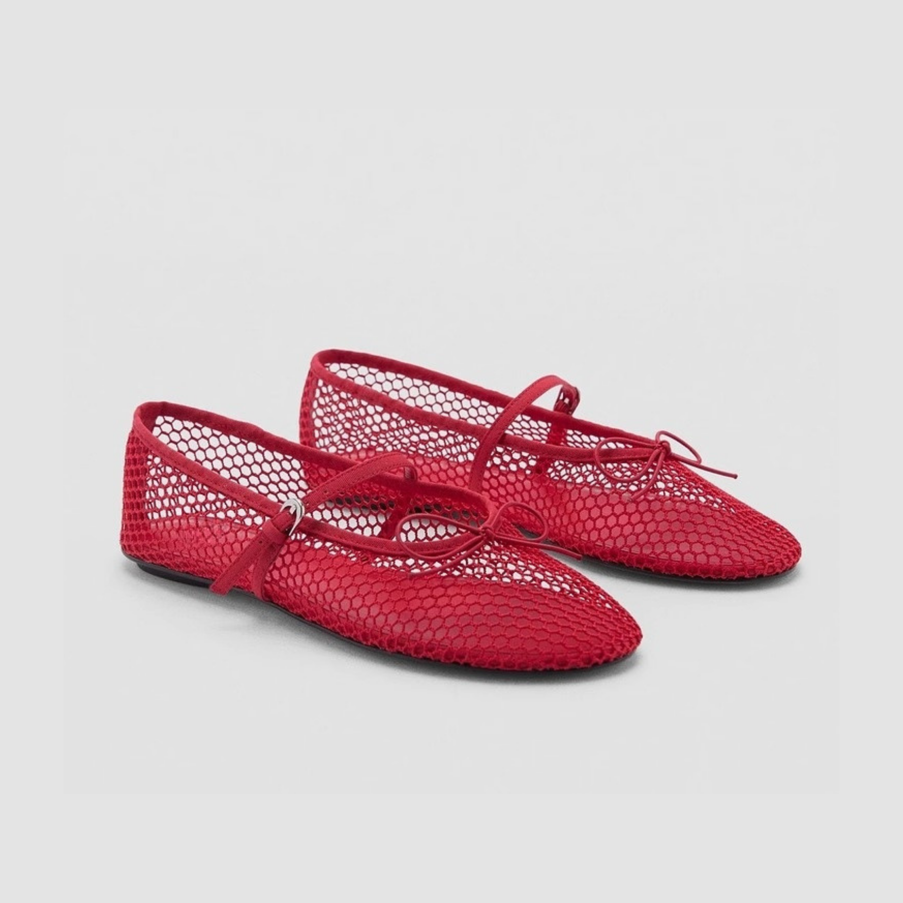 Margo & Main - red mesh bow mary jane ballet flats, full front view, US women's sizes