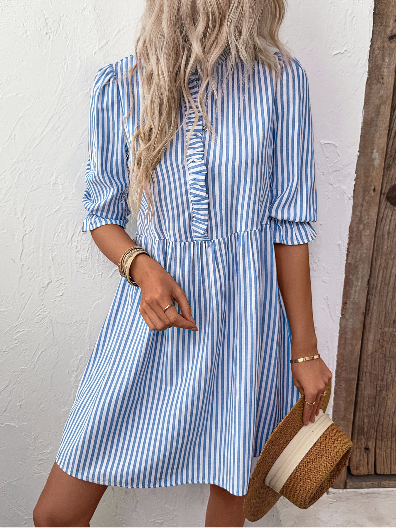 Rebecca Flattering A-Line Striped Dress