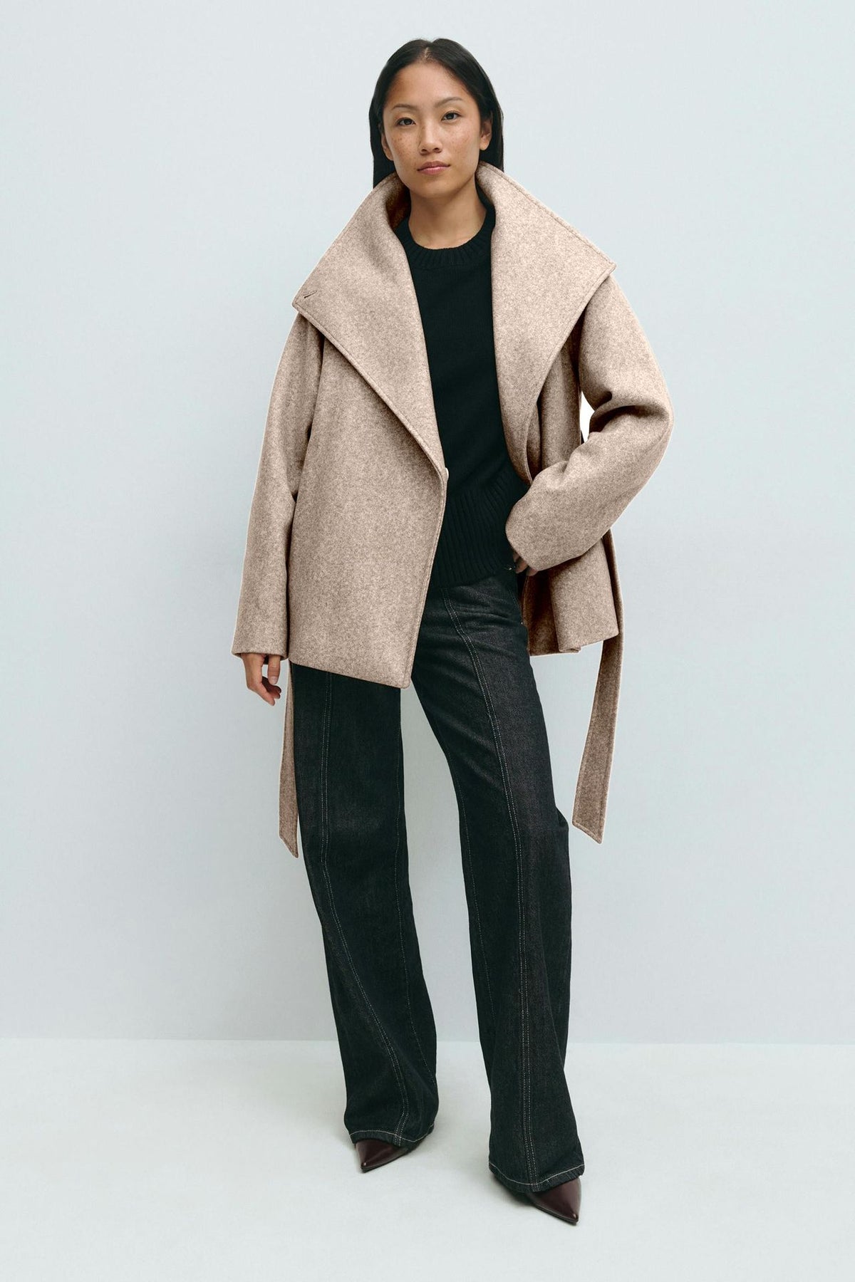 Lorna Belted Stand Collar Wool Coat