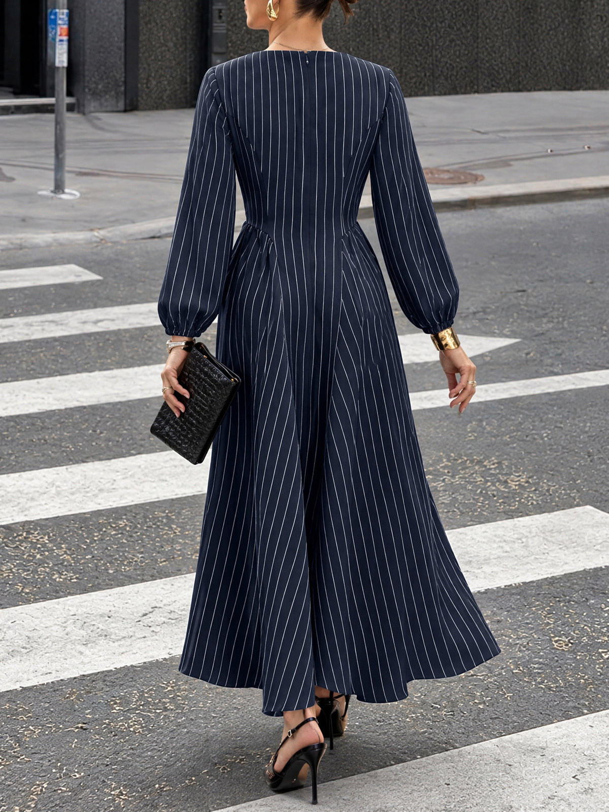Gudrun Pinstripe Long Sleeve Maxi Dress