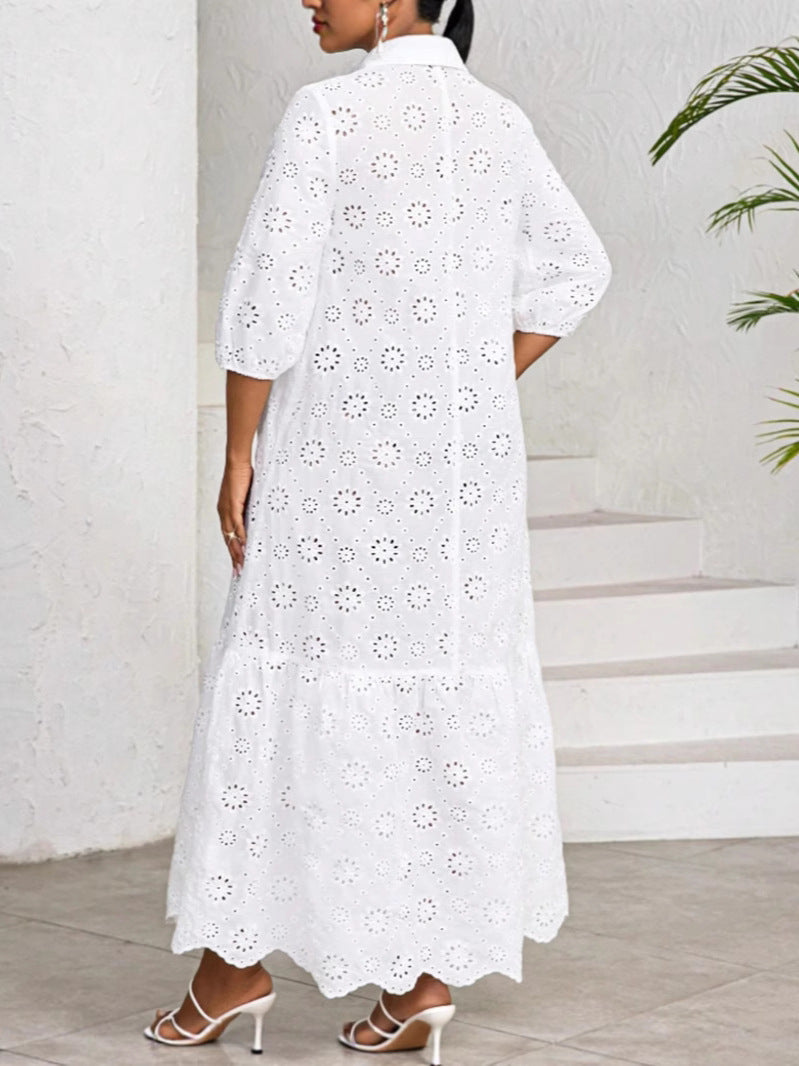 Marilyn Eyelet Maxi Shirt Dress