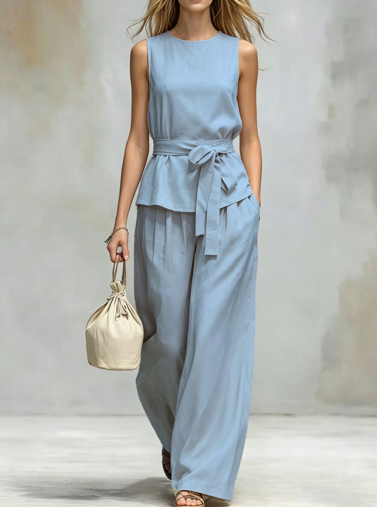 Ilena Sleeveless Tie-Waist Two Piece Pants Set