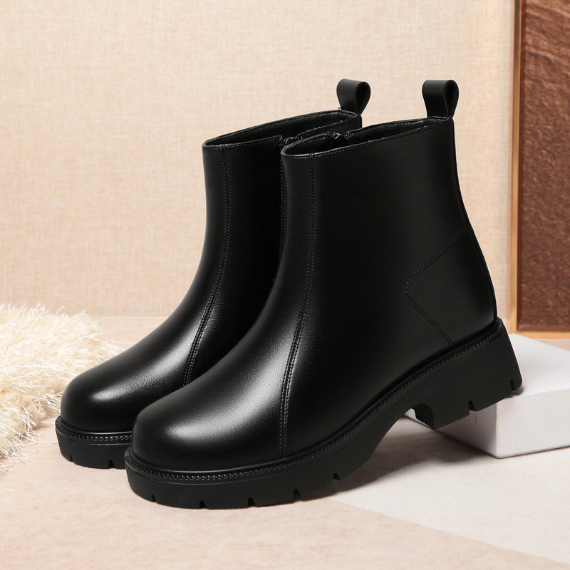 Gwen Minimal Side-Zip Lug Sole Ankle Boots