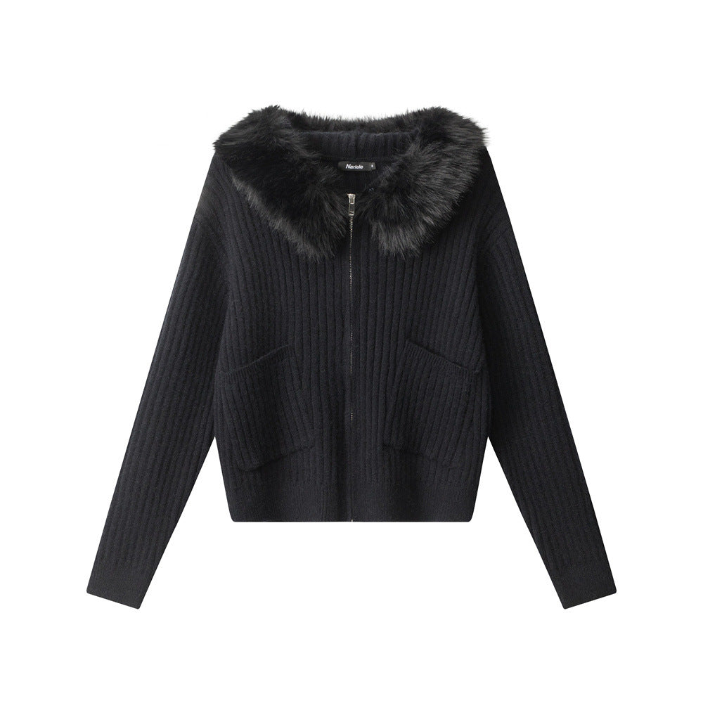 Hesper Hooded Rib Knit Zip Cardigan