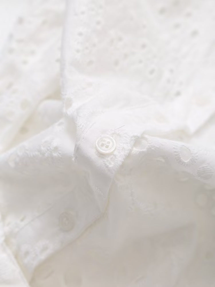 Eden Eyelet Button-Front Midi Shirt Dress