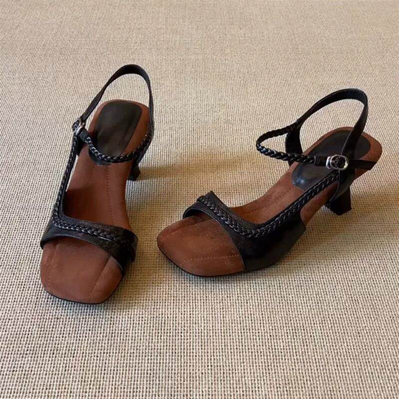 Elvira Genuine Leather Braided Low Heel Sandals
