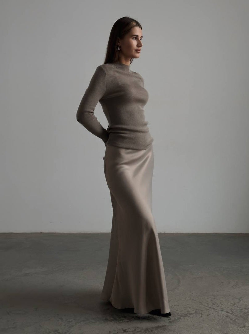 Gabriela High Waist Satin Mermaid Maxi Skirt