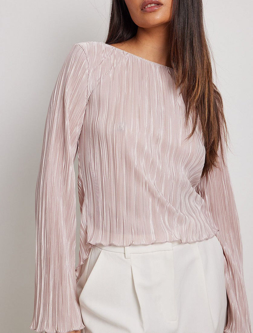Floriana Plisse Bell Sleeve Tie-Back Blouse