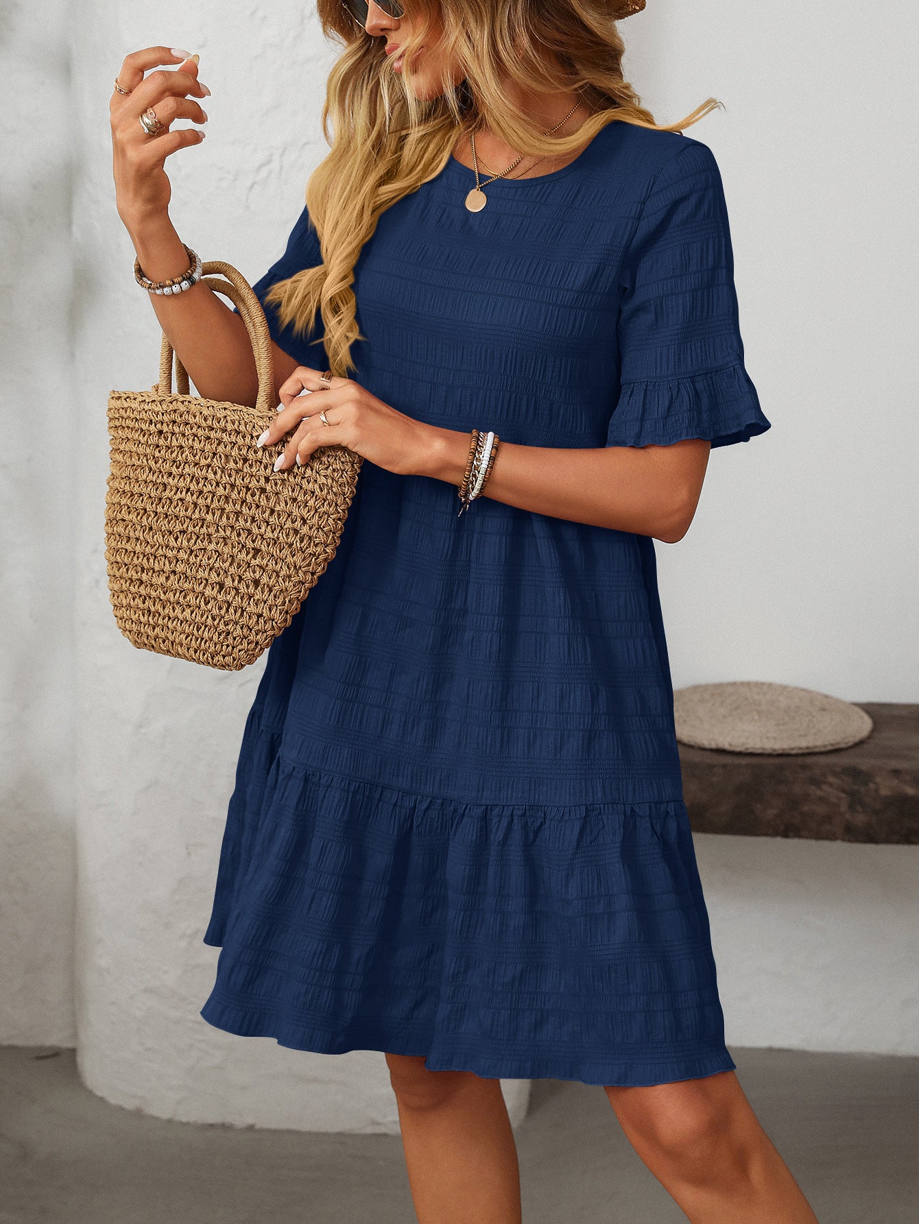Vianne Textured Tiered Short-Sleeve Dress