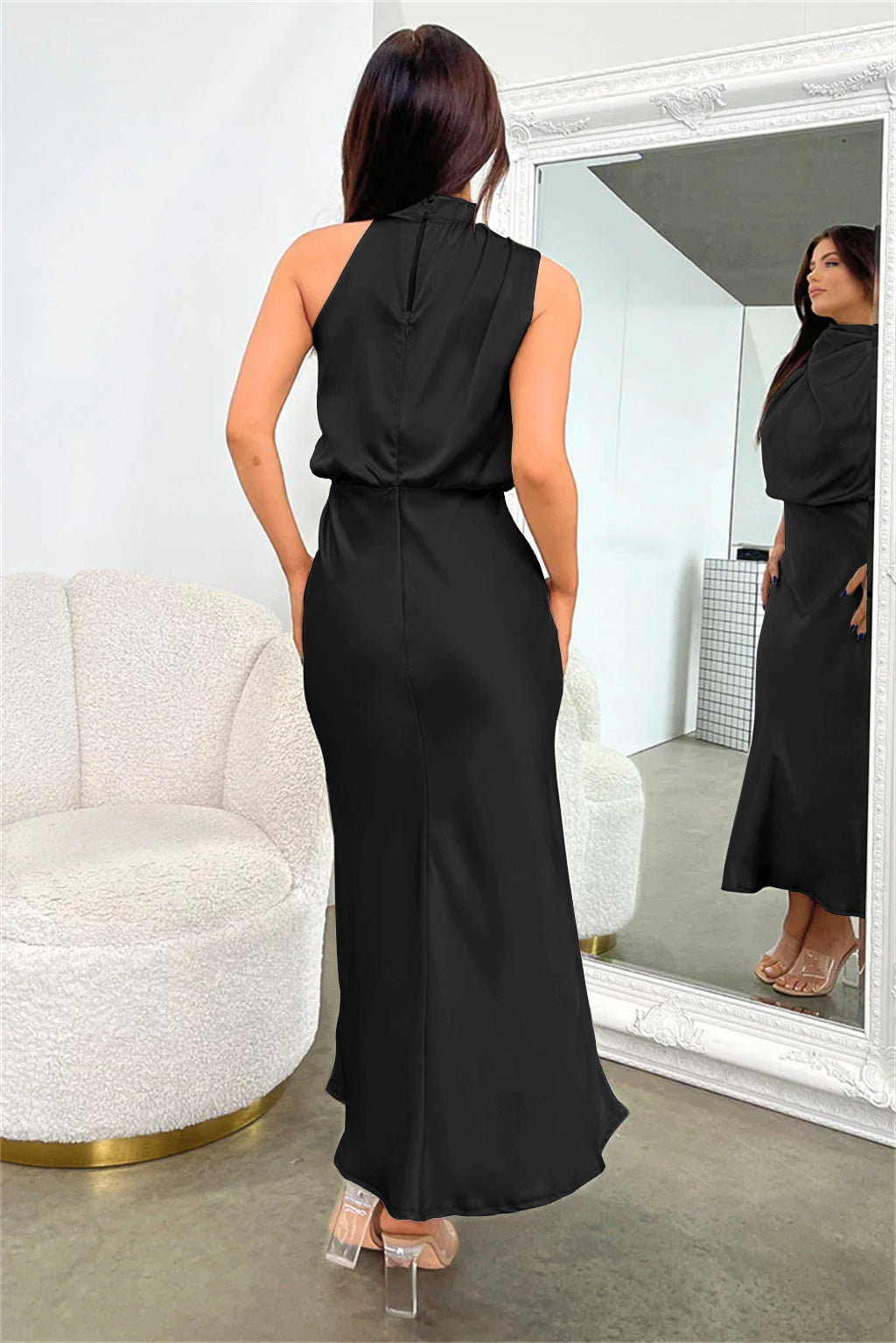 Elara Draped Satin Midi Dress