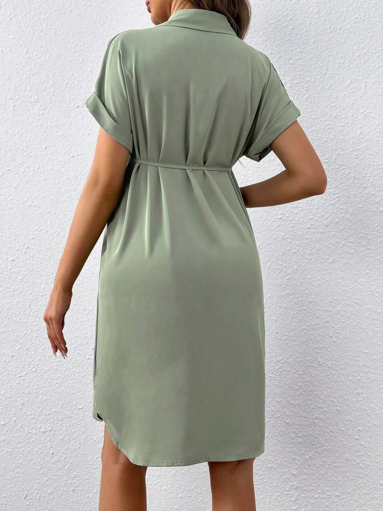 Camille Maternity Belted Shirt Dress