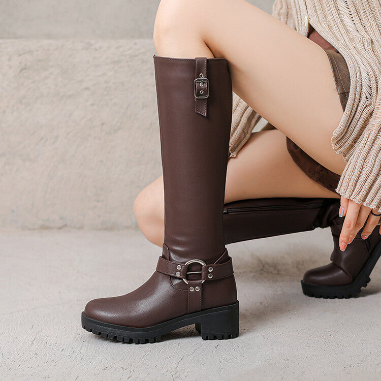 Vivienne Buckle Strap Knee-High Riding Boots