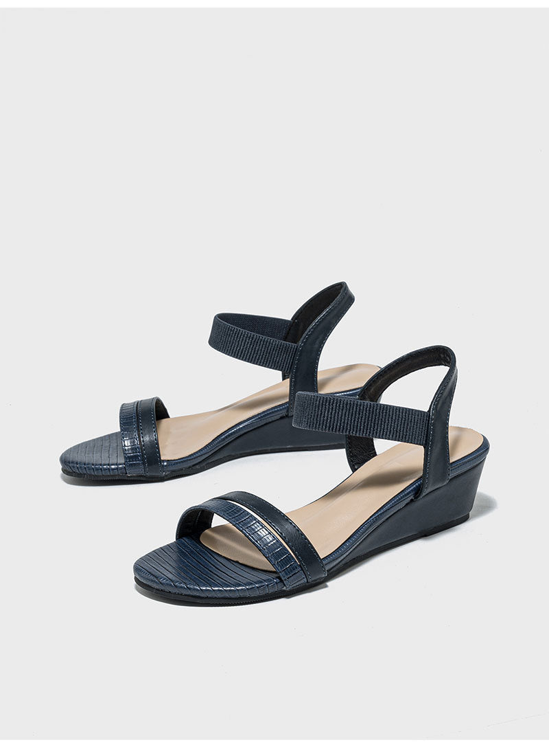 Margo & Main – textured strap low wedge sandals, side view, US women's sizes