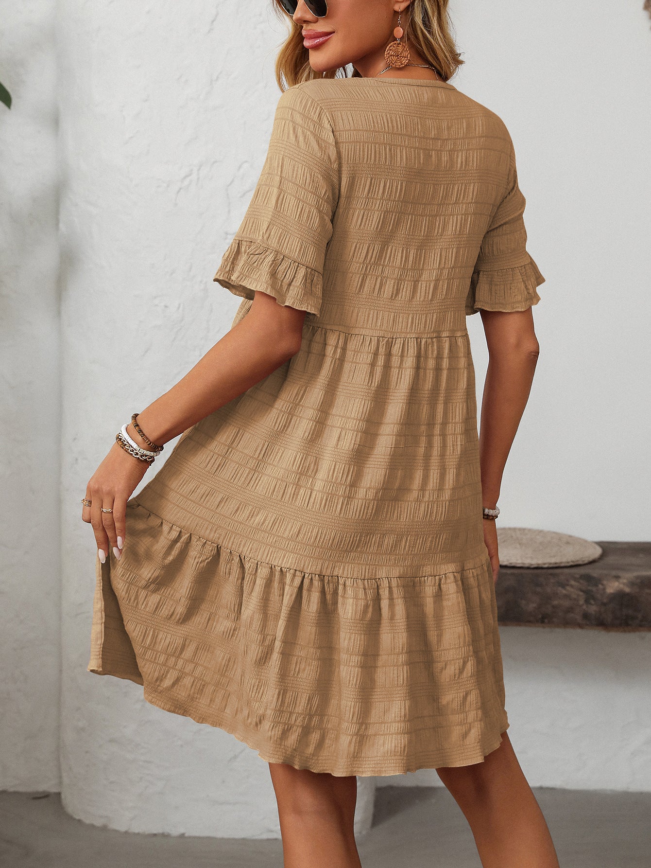 Vianne Textured Tiered Short-Sleeve Dress