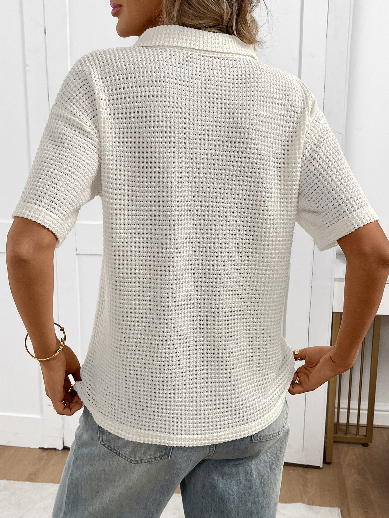 Mabel Textured Knit Polo Top