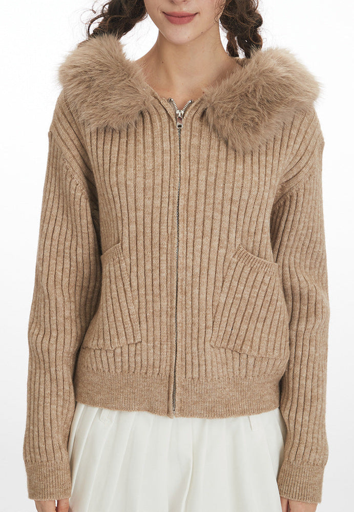 Hesper Hooded Rib Knit Zip Cardigan