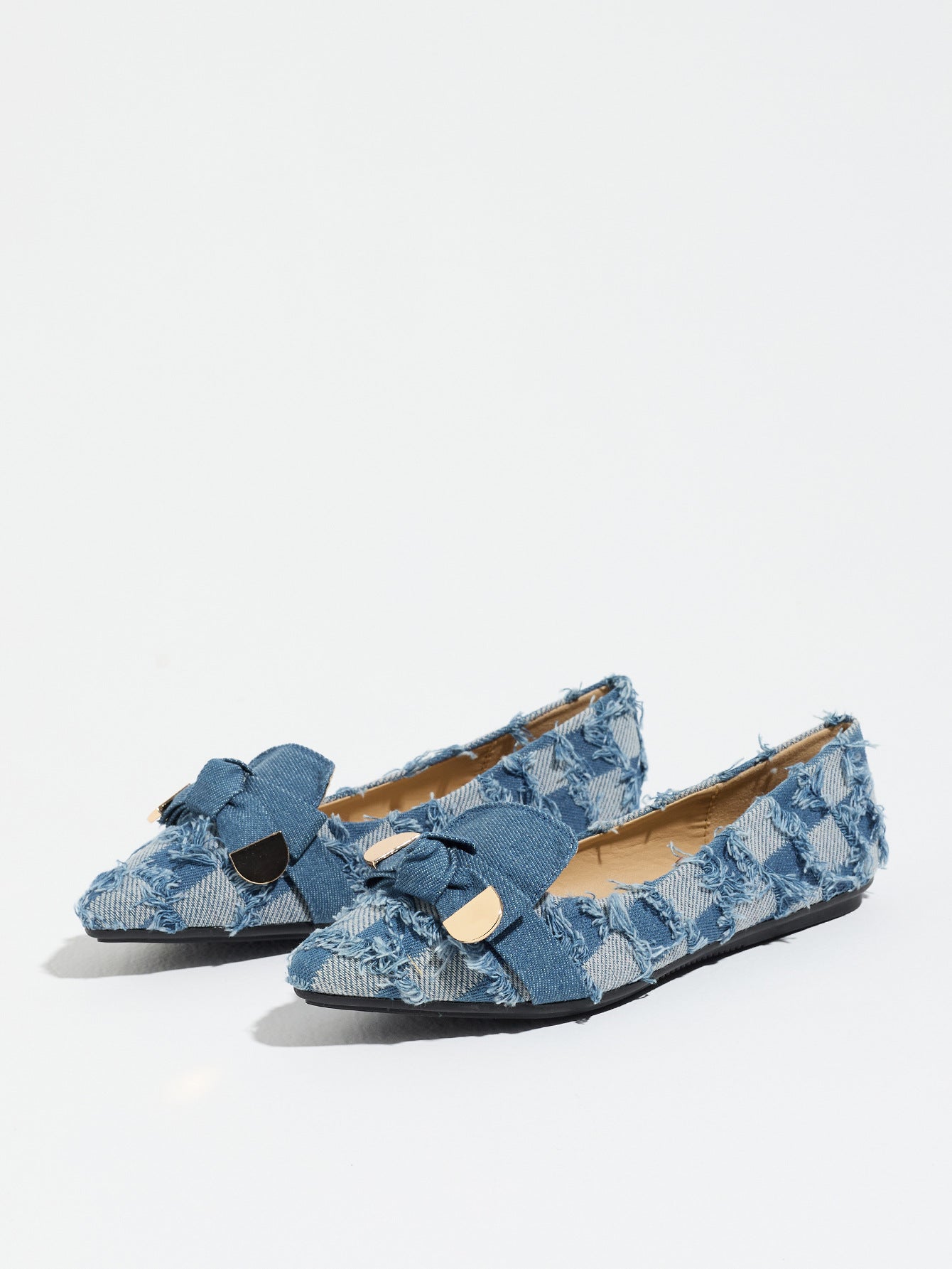 Margo & Main – blue denim pointed toe slip-on flats, side view, US women's sizes