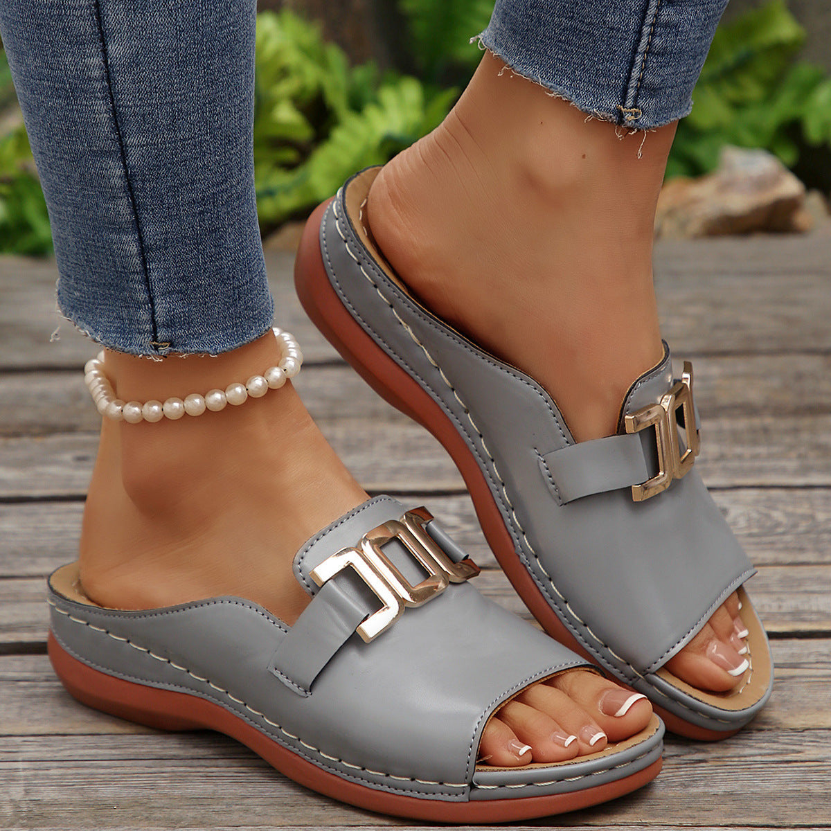 Carol Gold Accent Slip-On Sandals