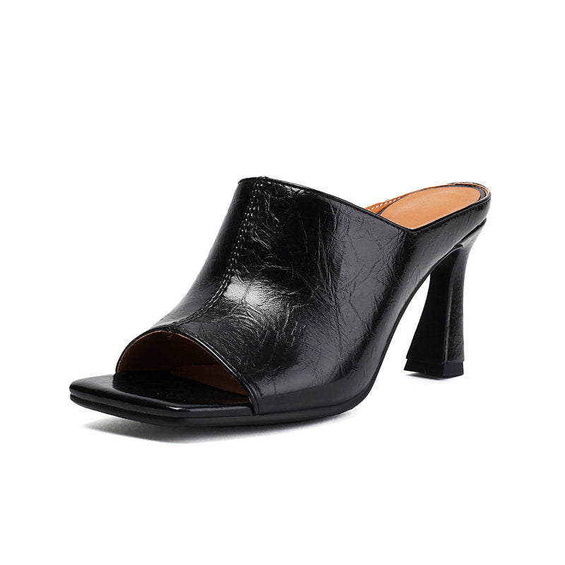Ciela Glossy Open Toe Mule Heels
