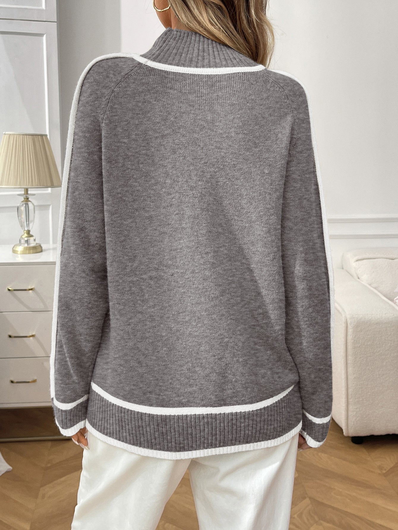 Margo & Main – contrast-trim mock neck sweater, additional view 11, US women's sizes