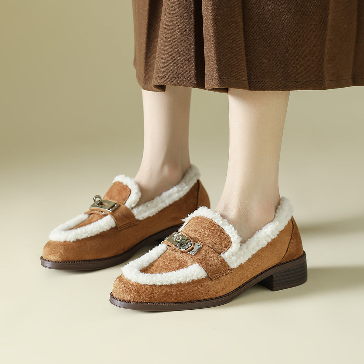 Hadewych Shearling-Trim Block Heel Loafers