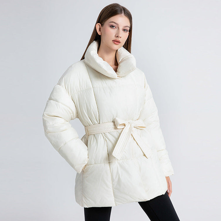 Gertrude Belted Stand Collar Puffer Jacket