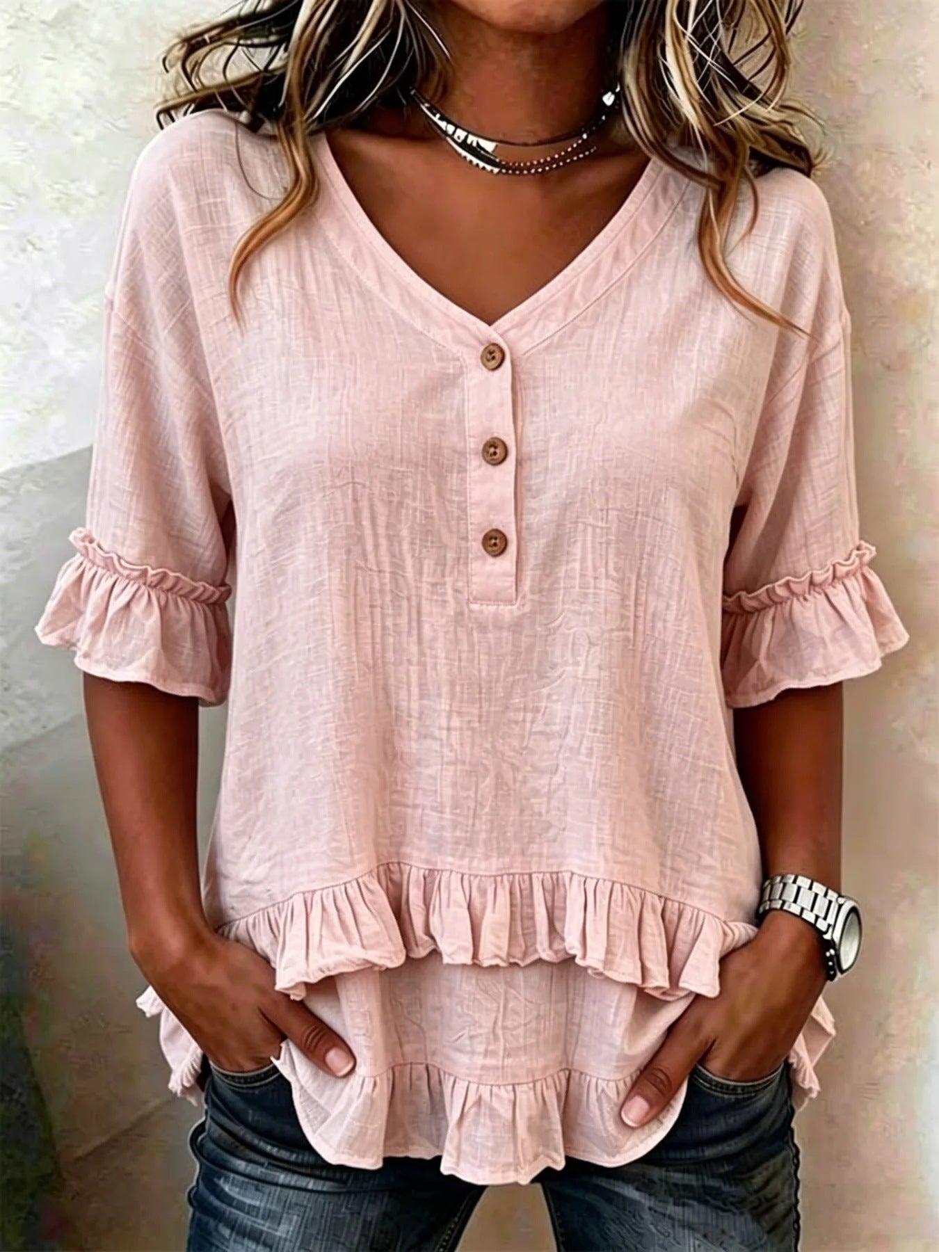 Harriet Romantic Ruffle V-Neck Blouse