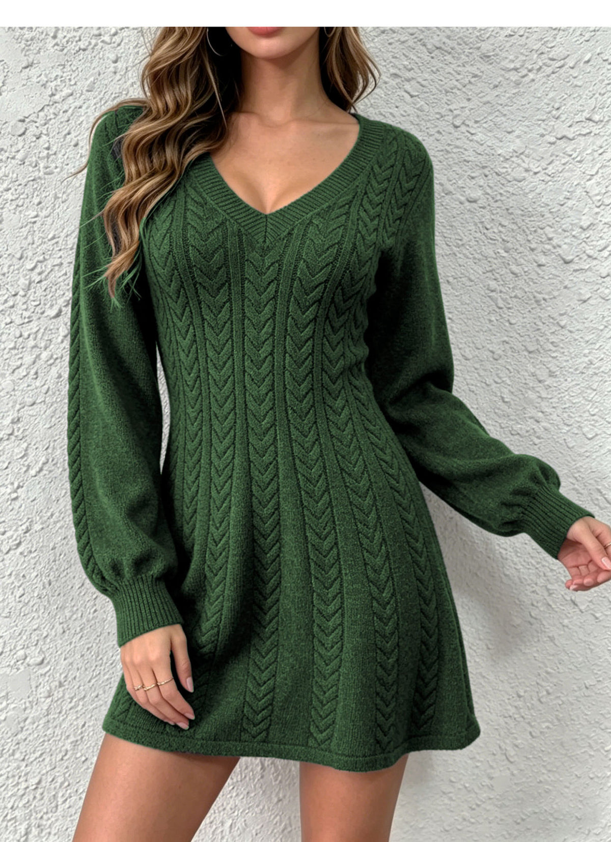 Constanza Cable Knit V-Neck Sweater Dress