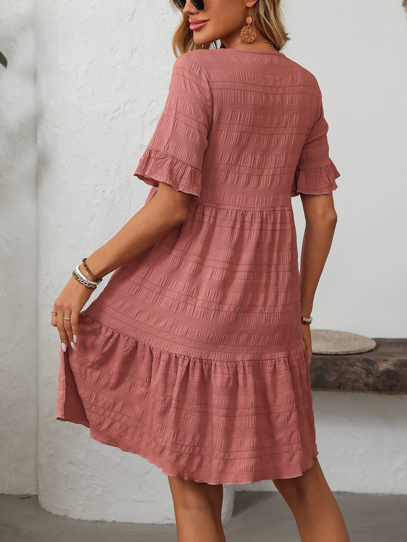 Vianne Textured Tiered Short-Sleeve Dress